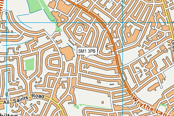 SM1 3PB map - OS VectorMap District (Ordnance Survey)