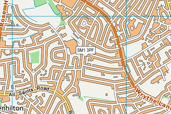 SM1 3PF map - OS VectorMap District (Ordnance Survey)