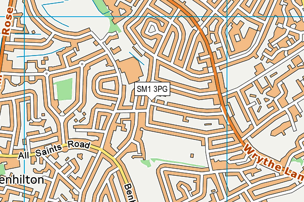 SM1 3PG map - OS VectorMap District (Ordnance Survey)