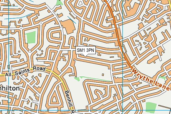 SM1 3PN map - OS VectorMap District (Ordnance Survey)