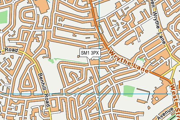 SM1 3PX map - OS VectorMap District (Ordnance Survey)