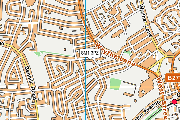 SM1 3PZ map - OS VectorMap District (Ordnance Survey)