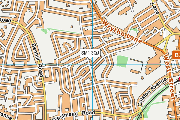 SM1 3QJ map - OS VectorMap District (Ordnance Survey)