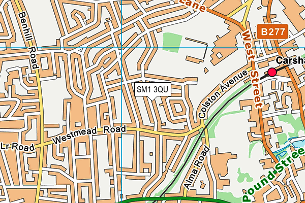 SM1 3QU map - OS VectorMap District (Ordnance Survey)