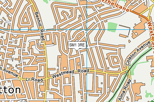 SM1 3RE map - OS VectorMap District (Ordnance Survey)