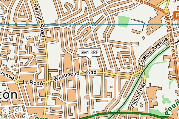 SM1 3RF map - OS VectorMap District (Ordnance Survey)