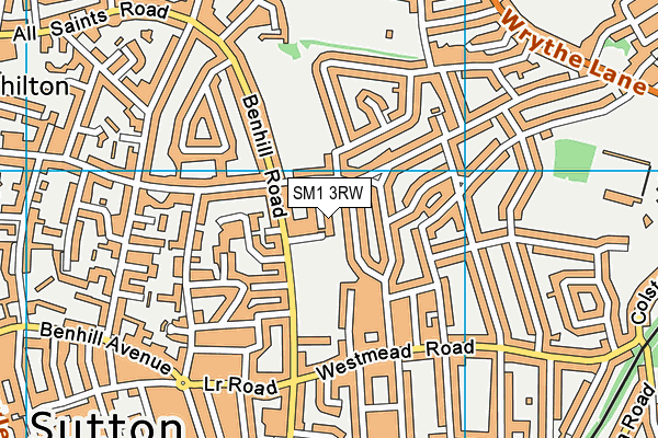 SM1 3RW map - OS VectorMap District (Ordnance Survey)