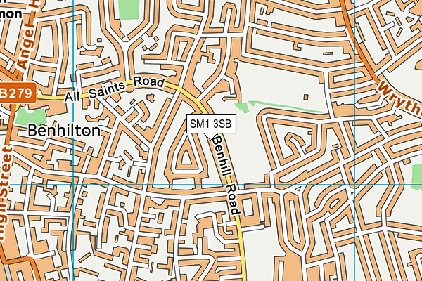 SM1 3SB map - OS VectorMap District (Ordnance Survey)