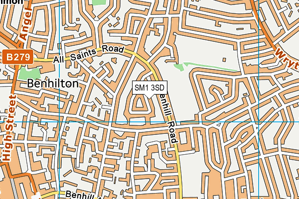 SM1 3SD map - OS VectorMap District (Ordnance Survey)