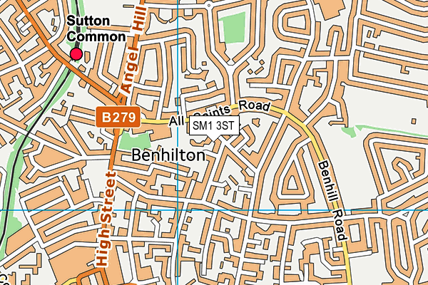 SM1 3ST map - OS VectorMap District (Ordnance Survey)