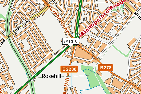 SM1 3TU map - OS VectorMap District (Ordnance Survey)