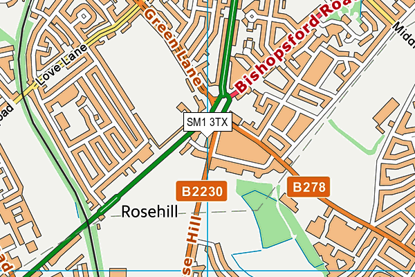 SM1 3TX map - OS VectorMap District (Ordnance Survey)