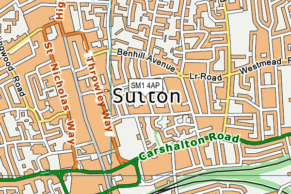 SM1 4AP map - OS VectorMap District (Ordnance Survey)