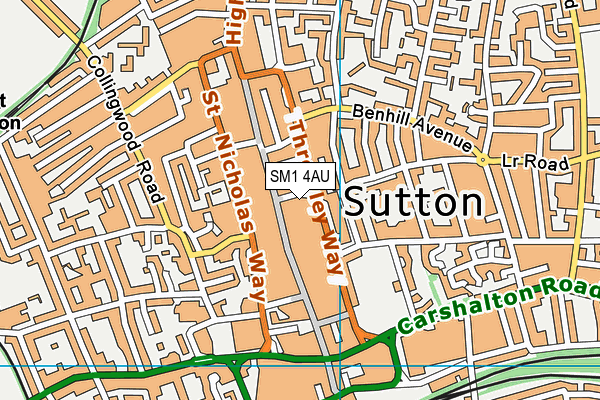 SM1 4AU map - OS VectorMap District (Ordnance Survey)