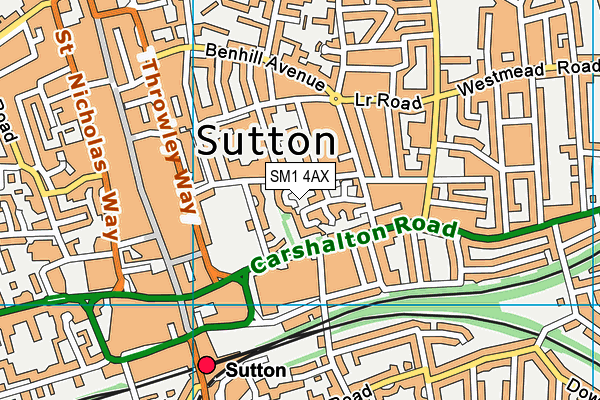 SM1 4AX map - OS VectorMap District (Ordnance Survey)