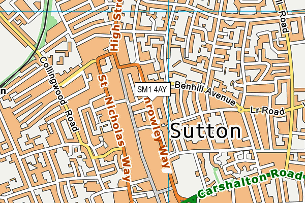 SM1 4AY map - OS VectorMap District (Ordnance Survey)