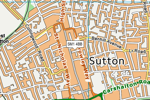 SM1 4BB map - OS VectorMap District (Ordnance Survey)