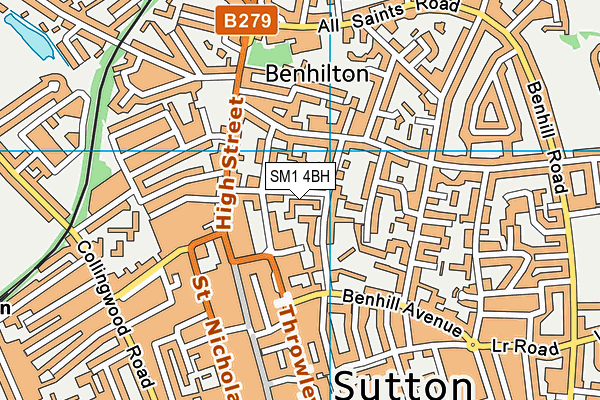 SM1 4BH map - OS VectorMap District (Ordnance Survey)