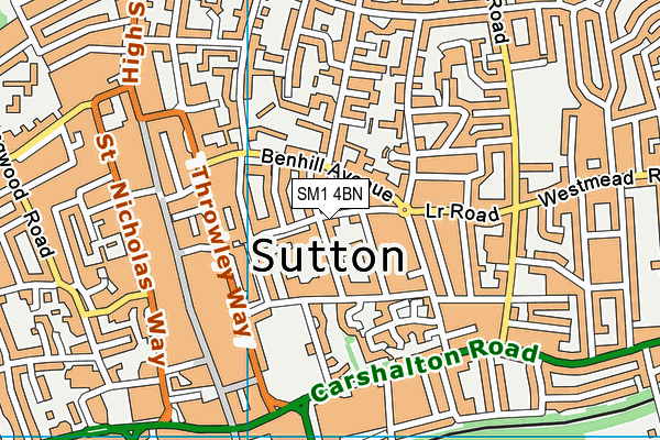 SM1 4BN map - OS VectorMap District (Ordnance Survey)