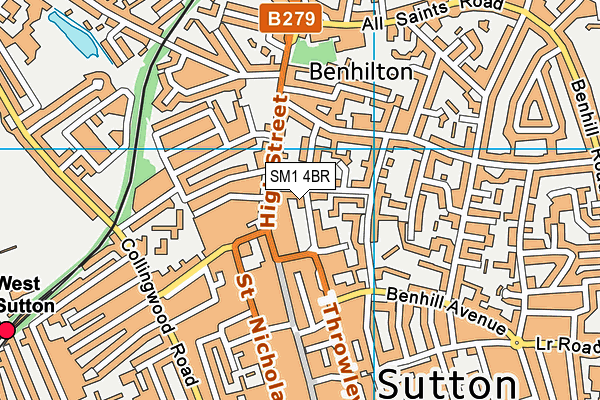 SM1 4BR map - OS VectorMap District (Ordnance Survey)