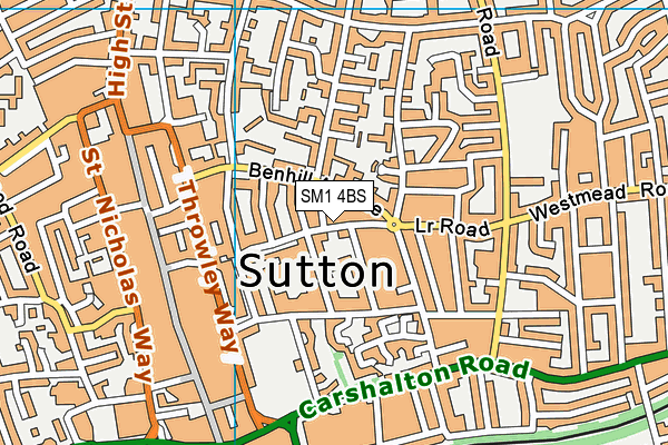 SM1 4BS map - OS VectorMap District (Ordnance Survey)