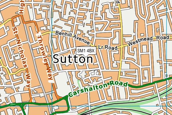 SM1 4BX map - OS VectorMap District (Ordnance Survey)