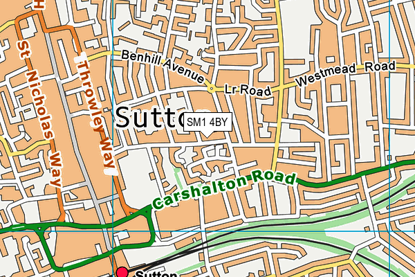 SM1 4BY map - OS VectorMap District (Ordnance Survey)