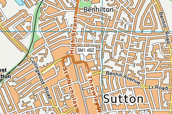 SM1 4BZ map - OS VectorMap District (Ordnance Survey)