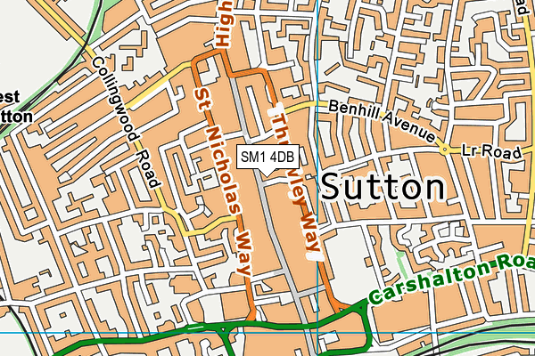 SM1 4DB map - OS VectorMap District (Ordnance Survey)