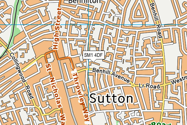 SM1 4DF map - OS VectorMap District (Ordnance Survey)