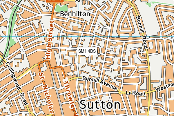 SM1 4DS map - OS VectorMap District (Ordnance Survey)