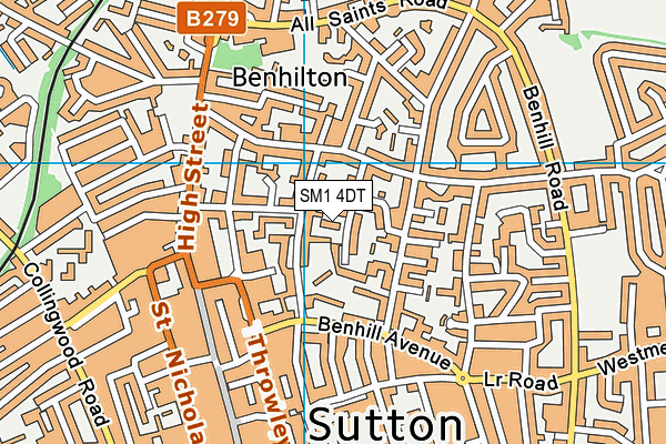 SM1 4DT map - OS VectorMap District (Ordnance Survey)