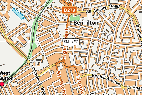 SM1 4EG map - OS VectorMap District (Ordnance Survey)