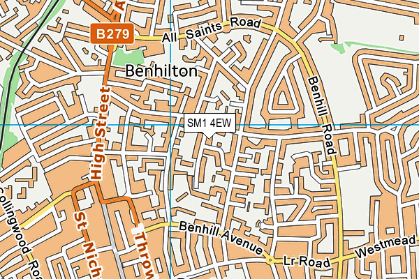 SM1 4EW map - OS VectorMap District (Ordnance Survey)