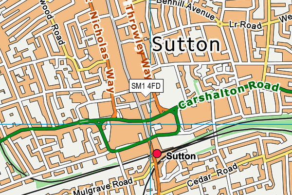 SM1 4FD map - OS VectorMap District (Ordnance Survey)