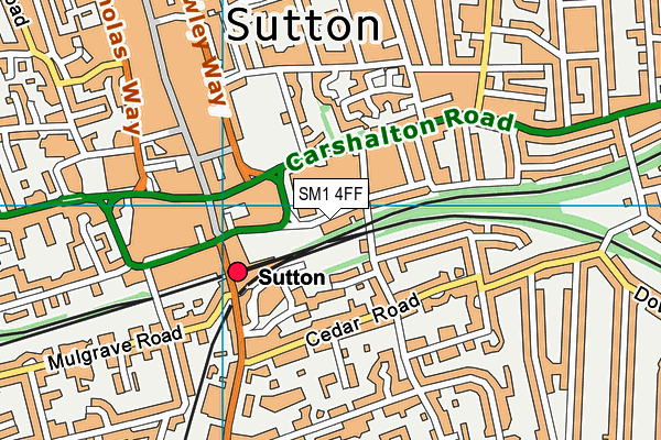 SM1 4FF map - OS VectorMap District (Ordnance Survey)