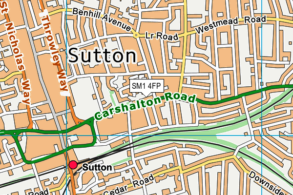 SM1 4FP map - OS VectorMap District (Ordnance Survey)