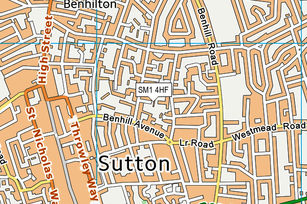 SM1 4HF map - OS VectorMap District (Ordnance Survey)