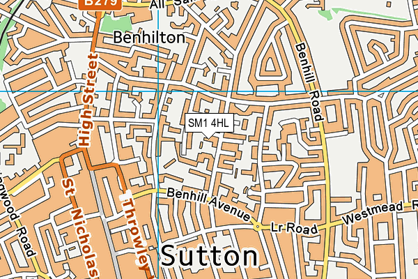SM1 4HL map - OS VectorMap District (Ordnance Survey)