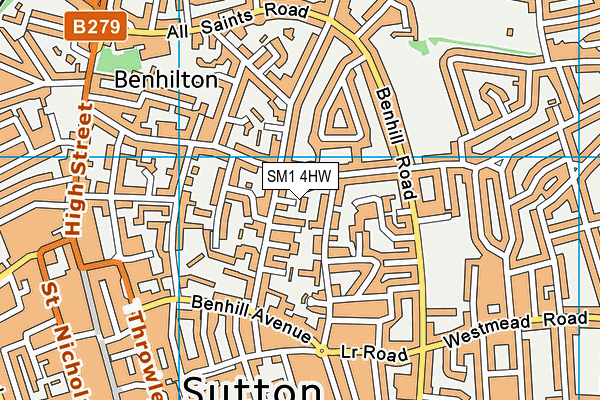 SM1 4HW map - OS VectorMap District (Ordnance Survey)