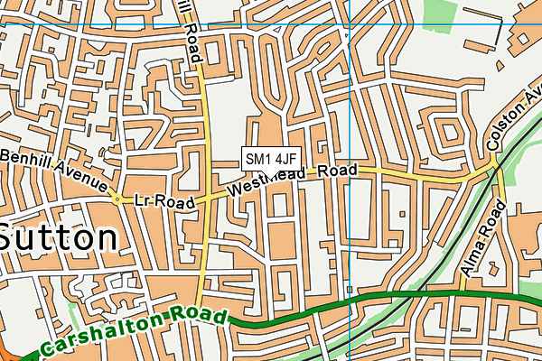 SM1 4JF map - OS VectorMap District (Ordnance Survey)