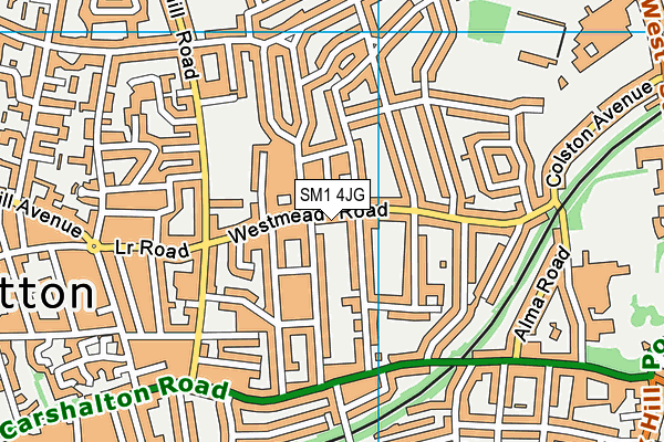 SM1 4JG map - OS VectorMap District (Ordnance Survey)