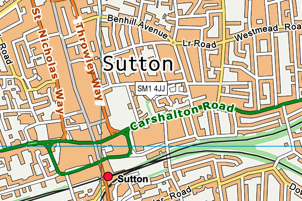 SM1 4JJ map - OS VectorMap District (Ordnance Survey)