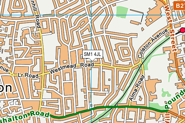 SM1 4JL map - OS VectorMap District (Ordnance Survey)