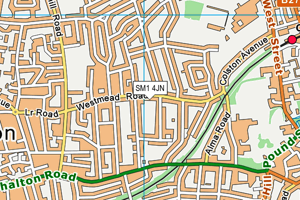 SM1 4JN map - OS VectorMap District (Ordnance Survey)