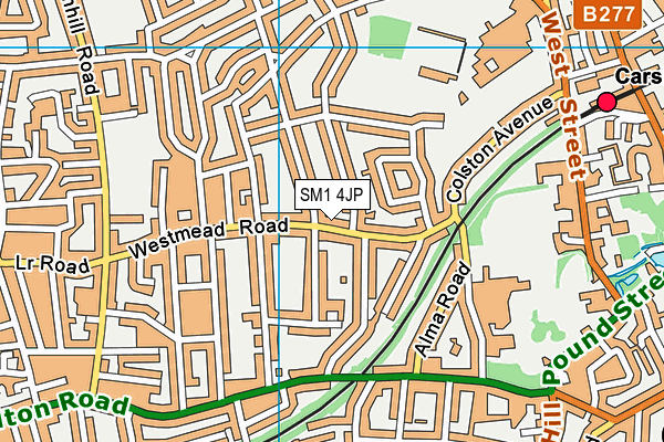 SM1 4JP map - OS VectorMap District (Ordnance Survey)