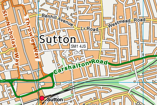 SM1 4JS map - OS VectorMap District (Ordnance Survey)