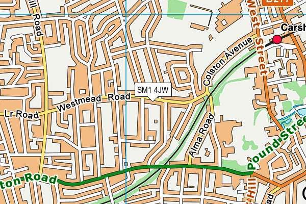 SM1 4JW map - OS VectorMap District (Ordnance Survey)