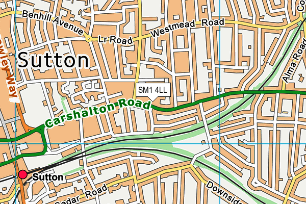 SM1 4LL map - OS VectorMap District (Ordnance Survey)