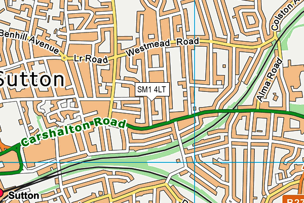 SM1 4LT map - OS VectorMap District (Ordnance Survey)